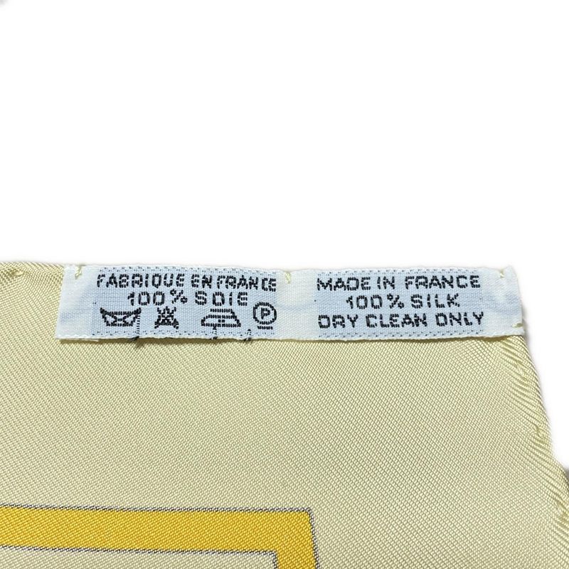 Hermes Scarf Carré 90 Light Yellow×black×multi in Salzburg Musical Score Pattern
