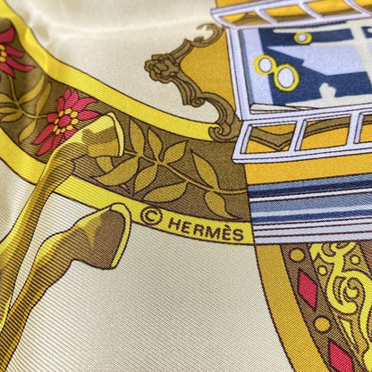 Hermes Scarf Carré 90 Light Yellow×black×multi in Salzburg Musical Score Pattern