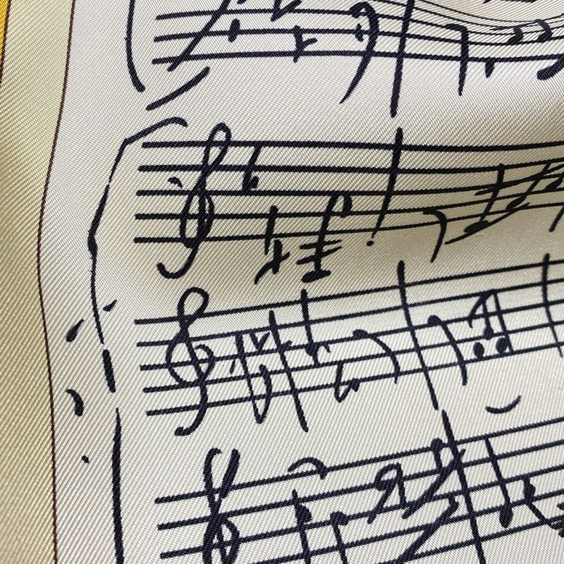 Hermes Scarf Carré 90 Light Yellow×black×multi in Salzburg Musical Score Pattern