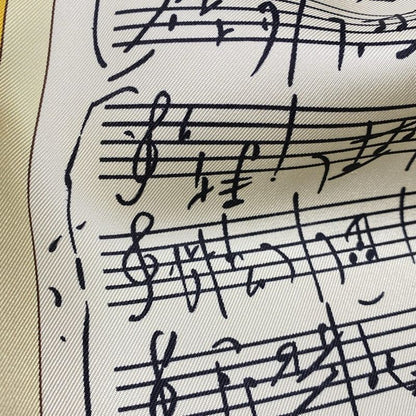 Hermes Scarf Carré 90 Light Yellow×black×multi in Salzburg Musical Score Pattern