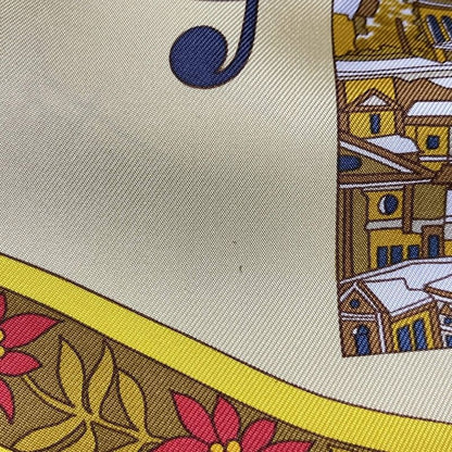 Hermes Scarf Carré 90 Light Yellow×black×multi in Salzburg Musical Score Pattern