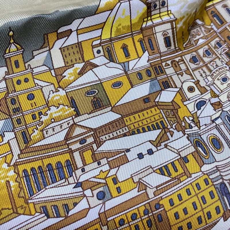 Hermes Scarf Carré 90 Light Yellow×black×multi in Salzburg Musical Score Pattern