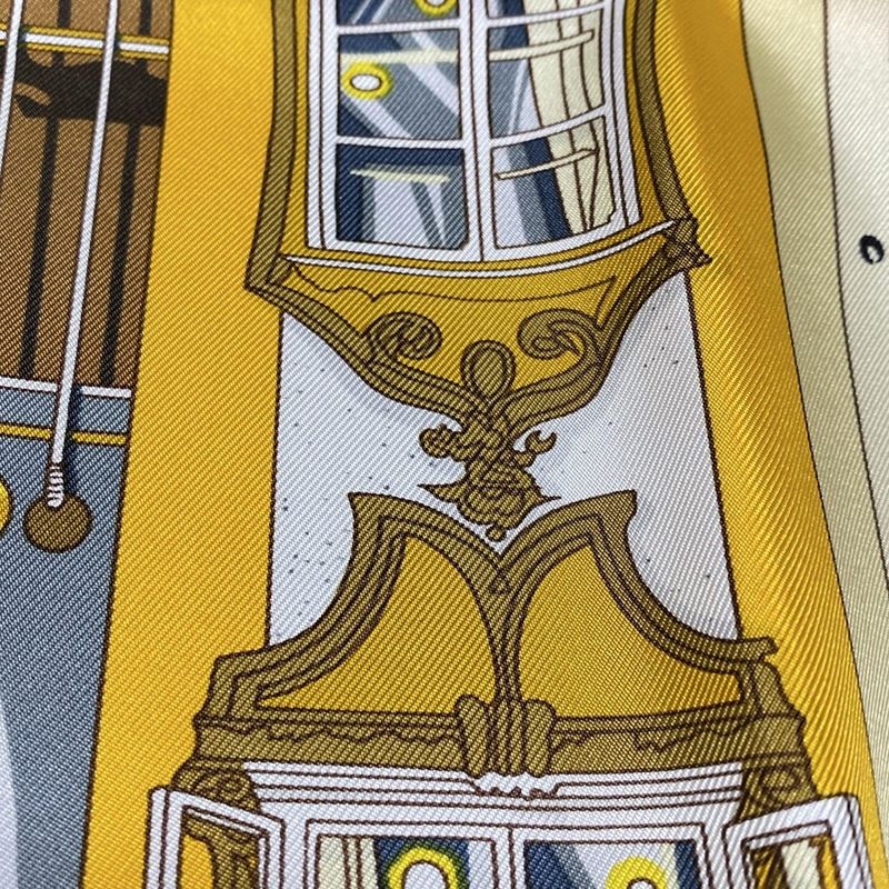 Hermes Scarf Carré 90 Light Yellow×black×multi in Salzburg Musical Score Pattern