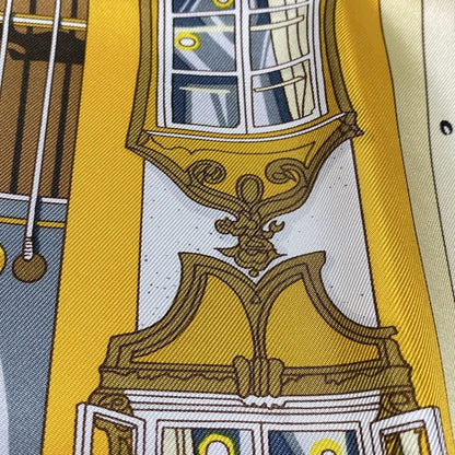 Hermes Scarf Carré 90 Light Yellow×black×multi in Salzburg Musical Score Pattern