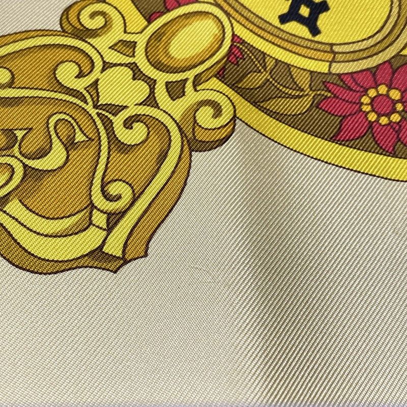 Hermes Scarf Carré 90 Light Yellow×black×multi in Salzburg Musical Score Pattern