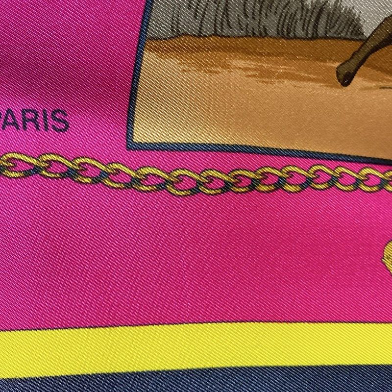 Hermes Scarf Carré 90 Pink×black×multi Chass Es Exotioues Animal Print