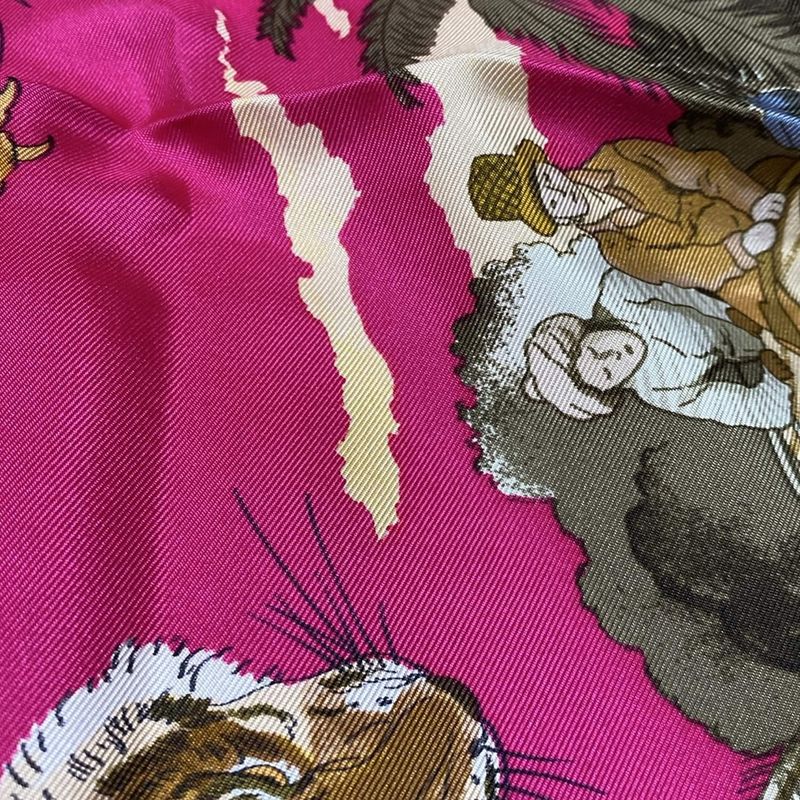 Hermes Scarf Carré 90 Pink×black×multi Chass Es Exotioues Animal Print