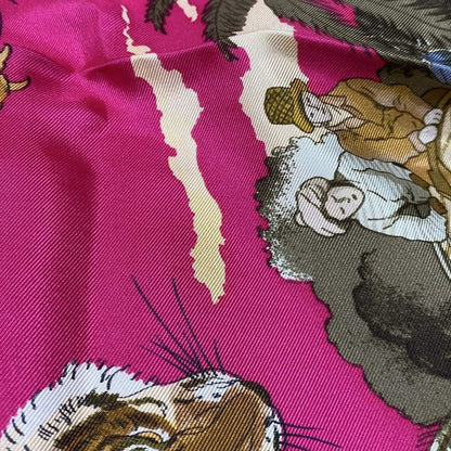 Hermes Scarf Carré 90 Pink×black×multi Chass Es Exotioues Animal Print