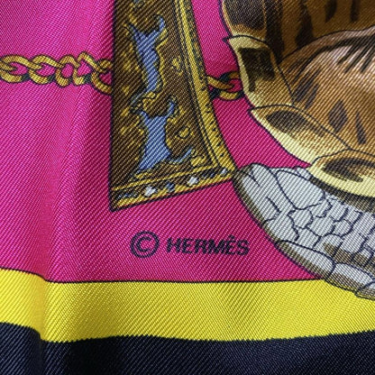Hermes Scarf Carré 90 Pink×black×multi Chass Es Exotioues Animal Print