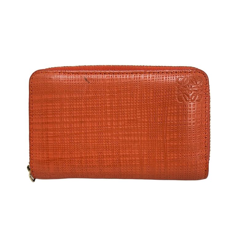 Loewe Coin Case - Orange Round Zipper Shape Pressed Leather