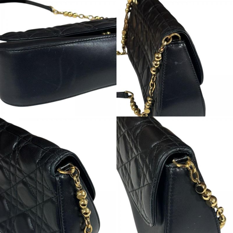 Christian Dior Cannage Shoulder Bag Leather Black Women Christian Dior Preowned