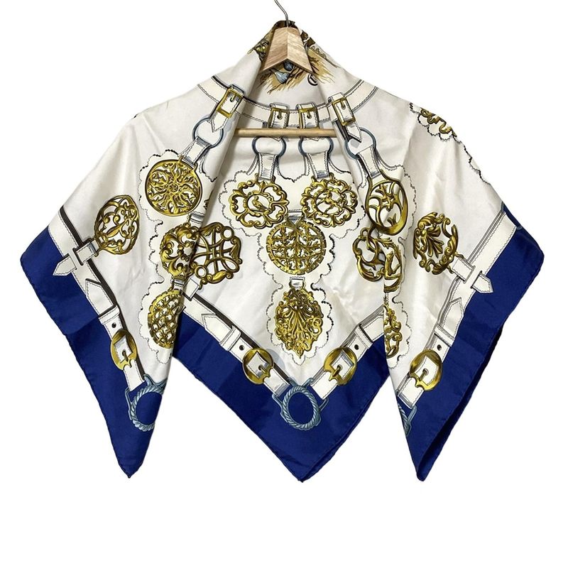Hermes Scarf Carré 90 White×navy×multi Cuivreries