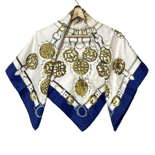 Hermes Scarf Carré 90 White×navy×multi Cuivreries