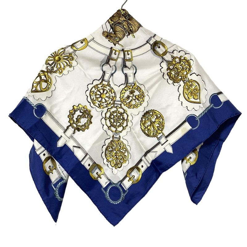 Hermes Scarf Carré 90 White×navy×multi Cuivreries