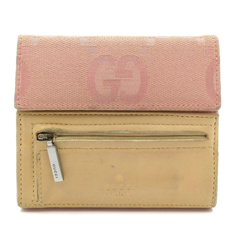 Gucci Trifold Wallet GG Pattern Pink and Beige Leather