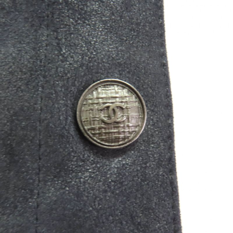 Good Chanel P46259 Checked Suede Leather Pants with Coco Mark Buttons Black 38