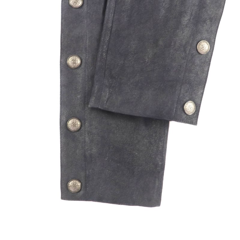 Good Chanel P46259 Checked Suede Leather Pants with Coco Mark Buttons Black 38