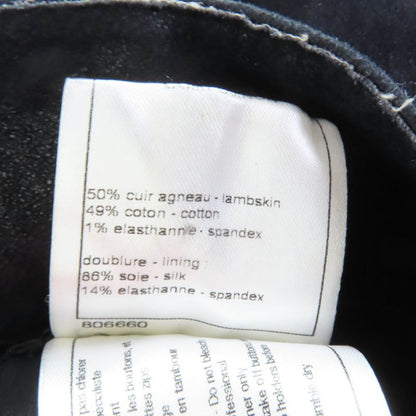 Good Chanel P46259 Checked Suede Leather Pants with Coco Mark Buttons Black 38