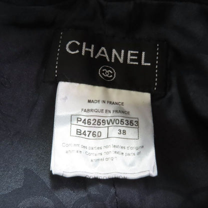 Good Chanel P46259 Checked Suede Leather Pants with Coco Mark Buttons Black 38
