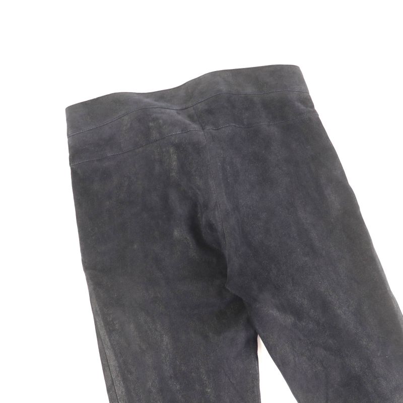 Good Chanel P46259 Checked Suede Leather Pants with Coco Mark Buttons Black 38