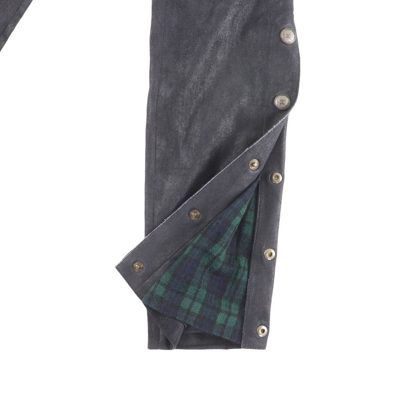 Good Chanel P46259 Checked Suede Leather Pants with Coco Mark Buttons Black 38