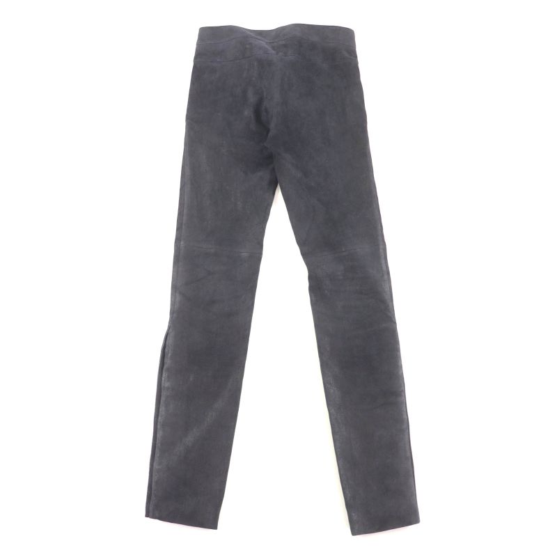 Good Chanel P46259 Checked Suede Leather Pants with Coco Mark Buttons Black 38