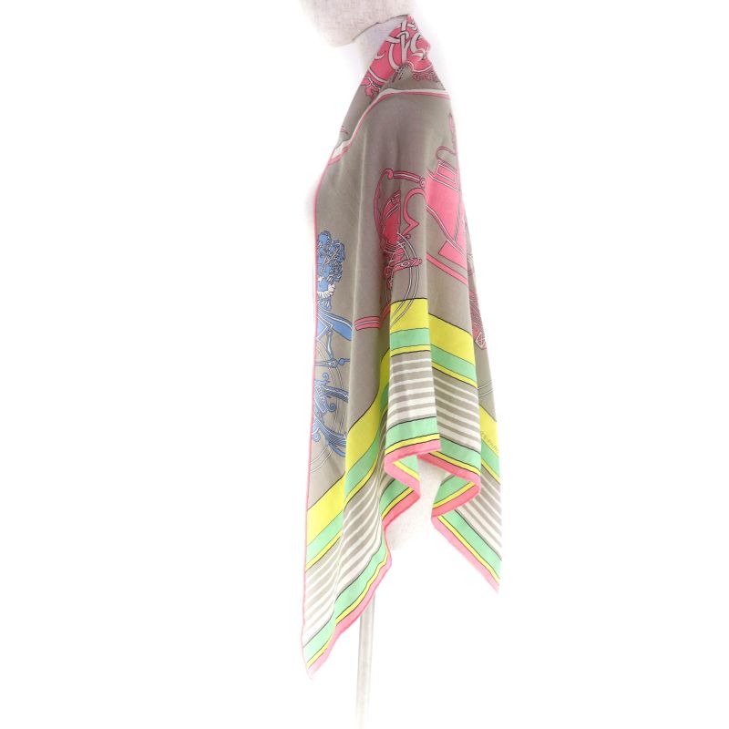 Hermes Triangle Exlibris Cashmere Silk Beige Sandle Pink Jeanne Vif Shawl with