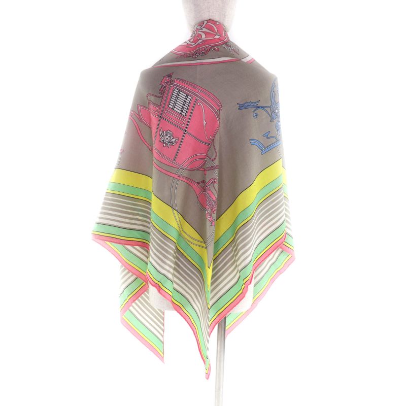 Hermes Triangle Exlibris Cashmere Silk Beige Sandle Pink Jeanne Vif Shawl with