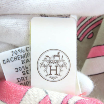 Hermes Triangle Exlibris Cashmere Silk Beige Sandle Pink Jeanne Vif Shawl with