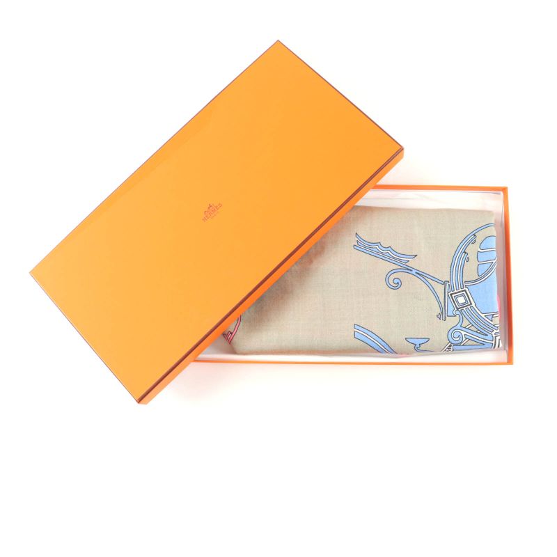 Hermes Triangle Exlibris Cashmere Silk Beige Sandle Pink Jeanne Vif Shawl with