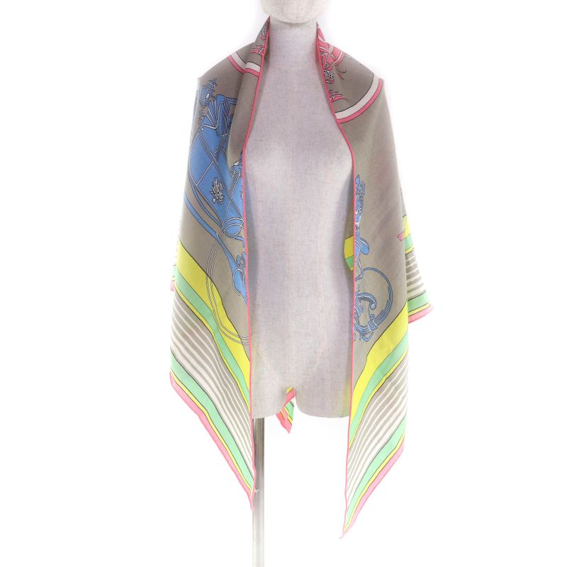 Hermes Triangle Exlibris Cashmere Silk Beige Sandle Pink Jeanne Vif Shawl with