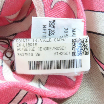 Hermes Triangle Exlibris Cashmere Silk Beige Sandle Pink Jeanne Vif Shawl with