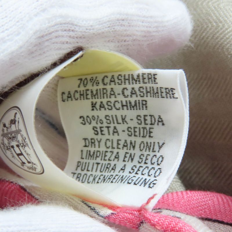 Hermes Triangle Exlibris Cashmere Silk Beige Sandle Pink Jeanne Vif Shawl with