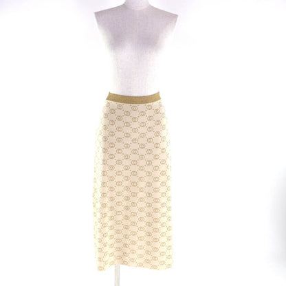 Gucci 605910 605923 Interlocking G Lame Knit Cardigan + Skirt Setup Suit Beige