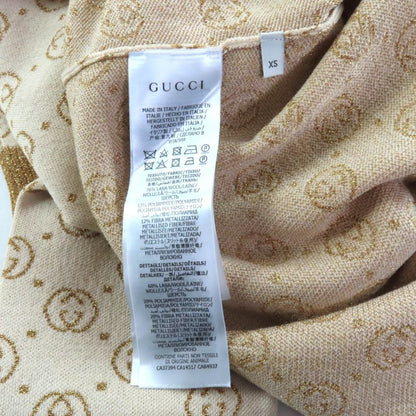 Gucci 605910 605923 Interlocking G Lame Knit Cardigan + Skirt Setup Suit Beige
