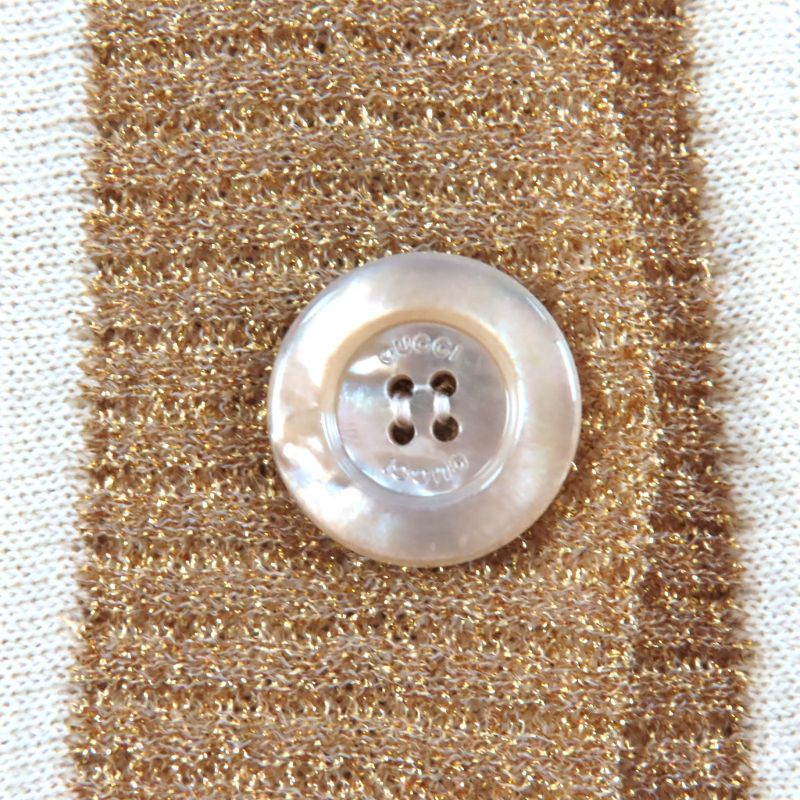 Gucci 605910 605923 Interlocking G Lame Knit Cardigan + Skirt Setup Suit Beige