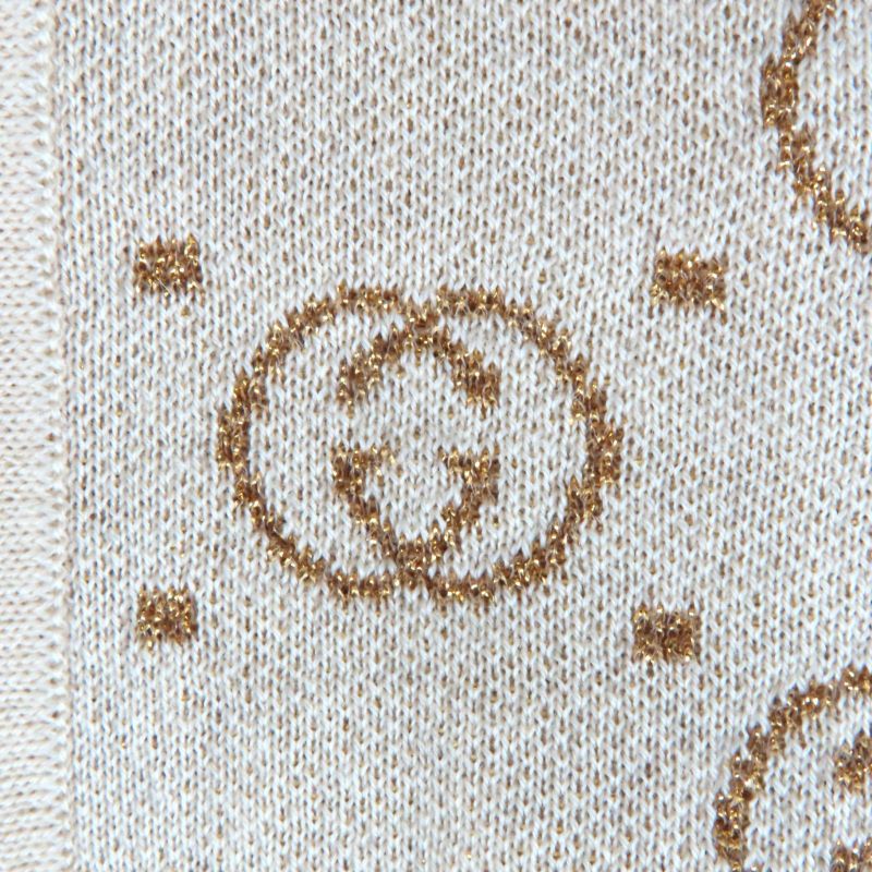 Gucci 605910 605923 Interlocking G Lame Knit Cardigan + Skirt Setup Suit Beige