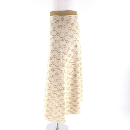 Gucci 605910 605923 Interlocking G Lame Knit Cardigan + Skirt Setup Suit Beige