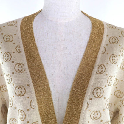 Gucci 605910 605923 Interlocking G Lame Knit Cardigan + Skirt Setup Suit Beige