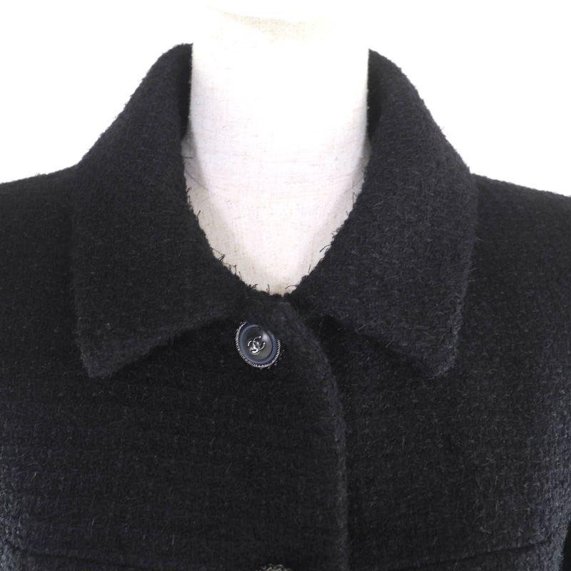 Chanel P62079 Lined with 100% Silk Tweed Coat with Coco Mark Buttons Wool Coat