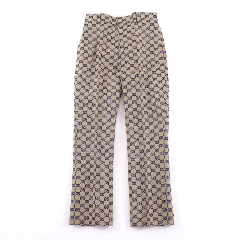 Gucci 786389 Linen Blend GG Jacquard Center Press Pants Beige Navy 36 Made in