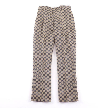Gucci 786389 Linen Blend GG Jacquard Center Press Pants Beige Navy 36 Made in