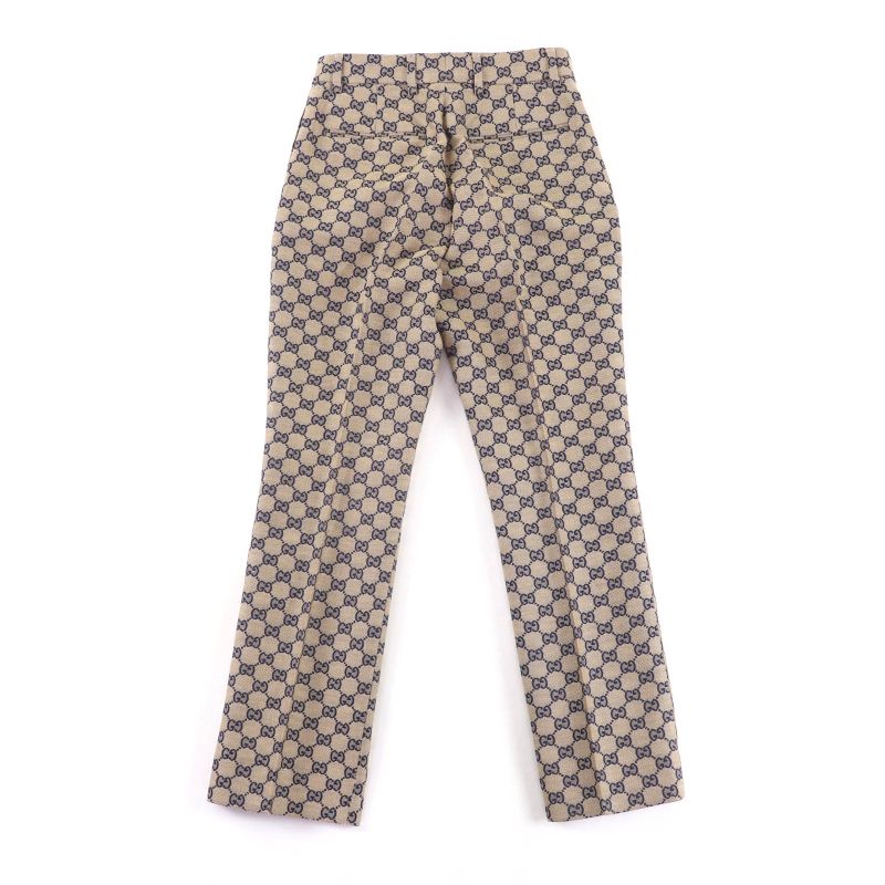 Gucci 786389 Linen Blend GG Jacquard Center Press Pants Beige Navy 36 Made in