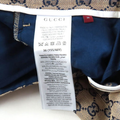 Gucci 786389 Linen Blend GG Jacquard Center Press Pants Beige Navy 36 Made in