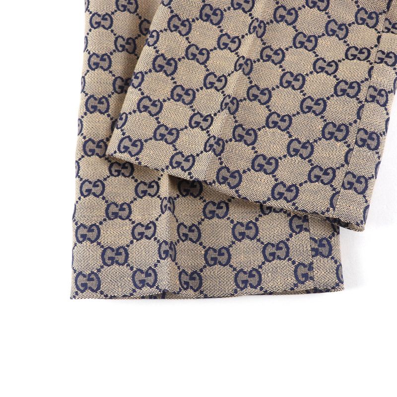 Gucci 786389 Linen Blend GG Jacquard Center Press Pants Beige Navy 36 Made in