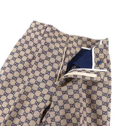 Gucci 786389 Linen Blend GG Jacquard Center Press Pants Beige Navy 36 Made in