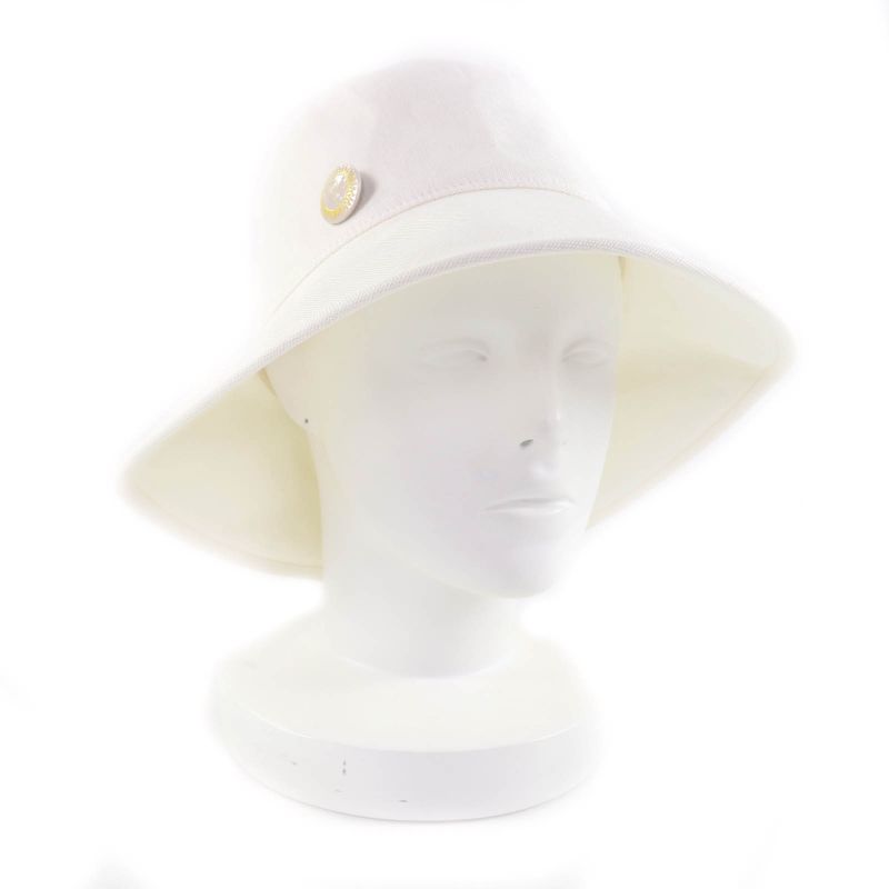 Hermes Gaelle Hemp Cotton Blend Hat Bucket Hat White 58 Made in France Genuine