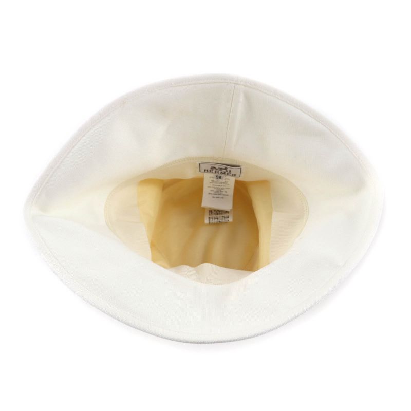 Hermes Gaelle Hemp Cotton Blend Hat Bucket Hat White 58 Made in France Genuine