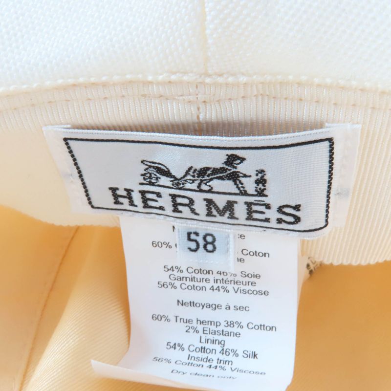 Hermes Gaelle Hemp Cotton Blend Hat Bucket Hat White 58 Made in France Genuine