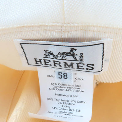 Hermes Gaelle Hemp Cotton Blend Hat Bucket Hat White 58 Made in France Genuine
